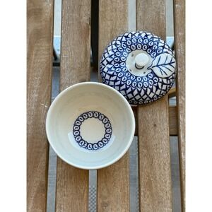 Apple Shaped Jar – 5″ Polish Pottery Stoneware – Blue Harmony Pattern by Ceramik